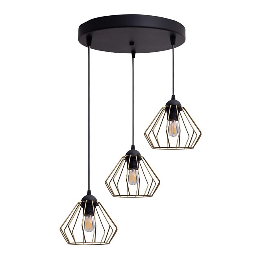Lámpara colgante CEED GOLD 3xE27/60W/230V diá. 45 cm negro/dorado