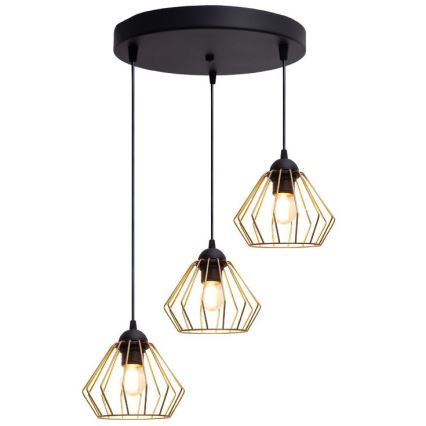 Lámpara colgante CEED GOLD 3xE27/60W/230V diá. 45 cm negro/dorado