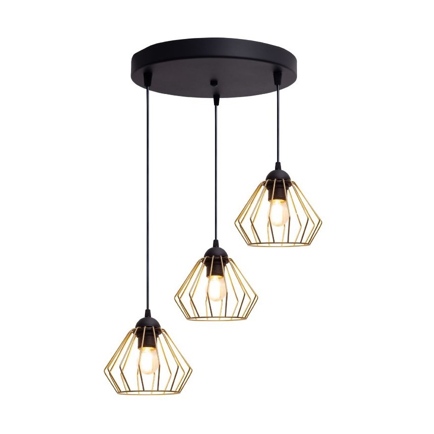 Lámpara colgante CEED GOLD 3xE27/60W/230V diá. 45 cm negro/dorado