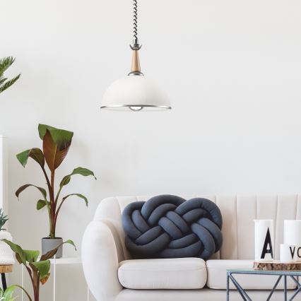 Lámpara colgante retráctil CHIARA 1xE27/60W/230V plata/beige/haya
