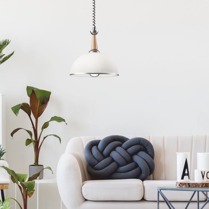 Lámpara colgante retráctil CHIARA 1xE27/60W/230V plata/beige/haya