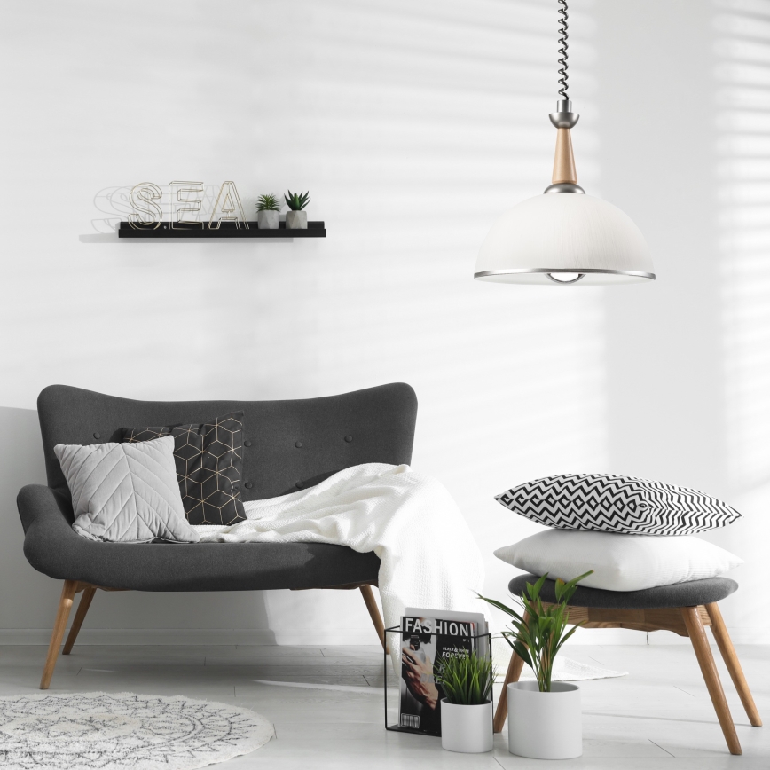 Lámpara colgante retráctil CHIARA 1xE27/60W/230V plata/beige/haya
