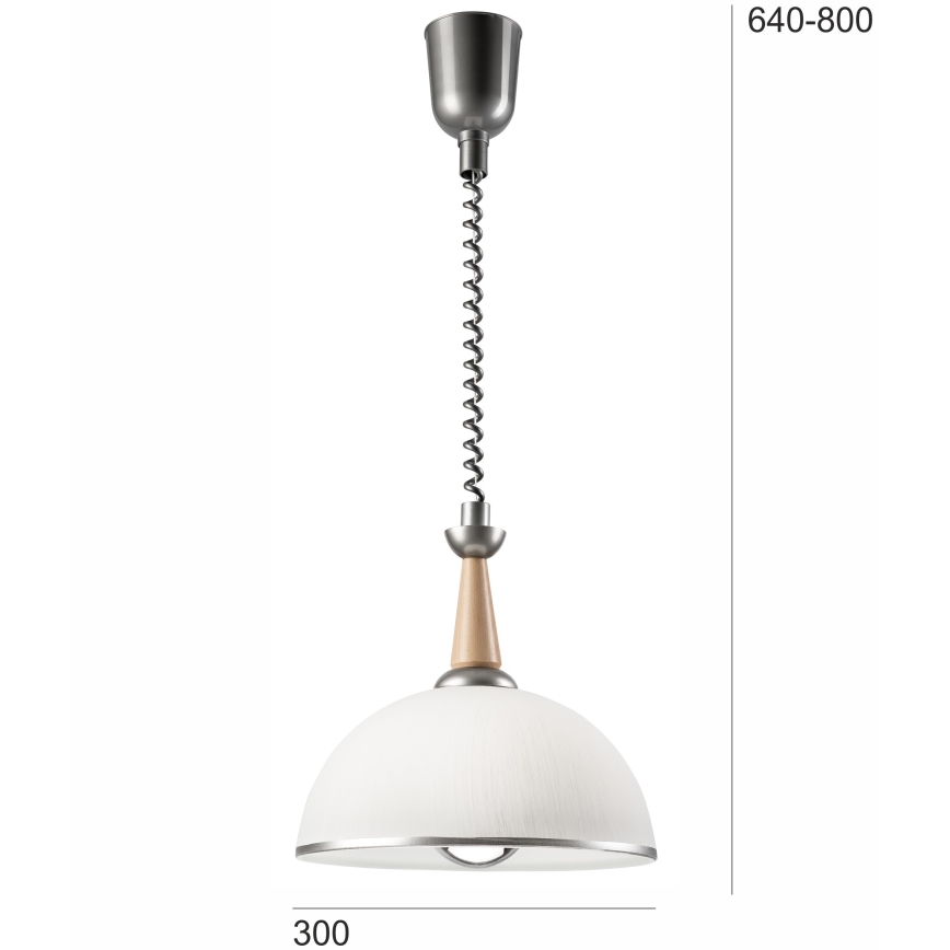 Lámpara colgante retráctil CHIARA 1xE27/60W/230V plata/beige/haya