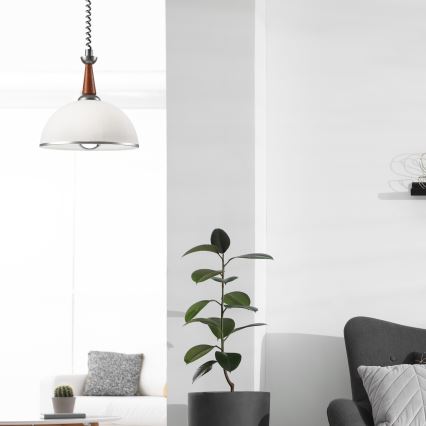 Lámpara colgante retráctil CHIARA 1xE27/60W/230V plata/marrón/haya