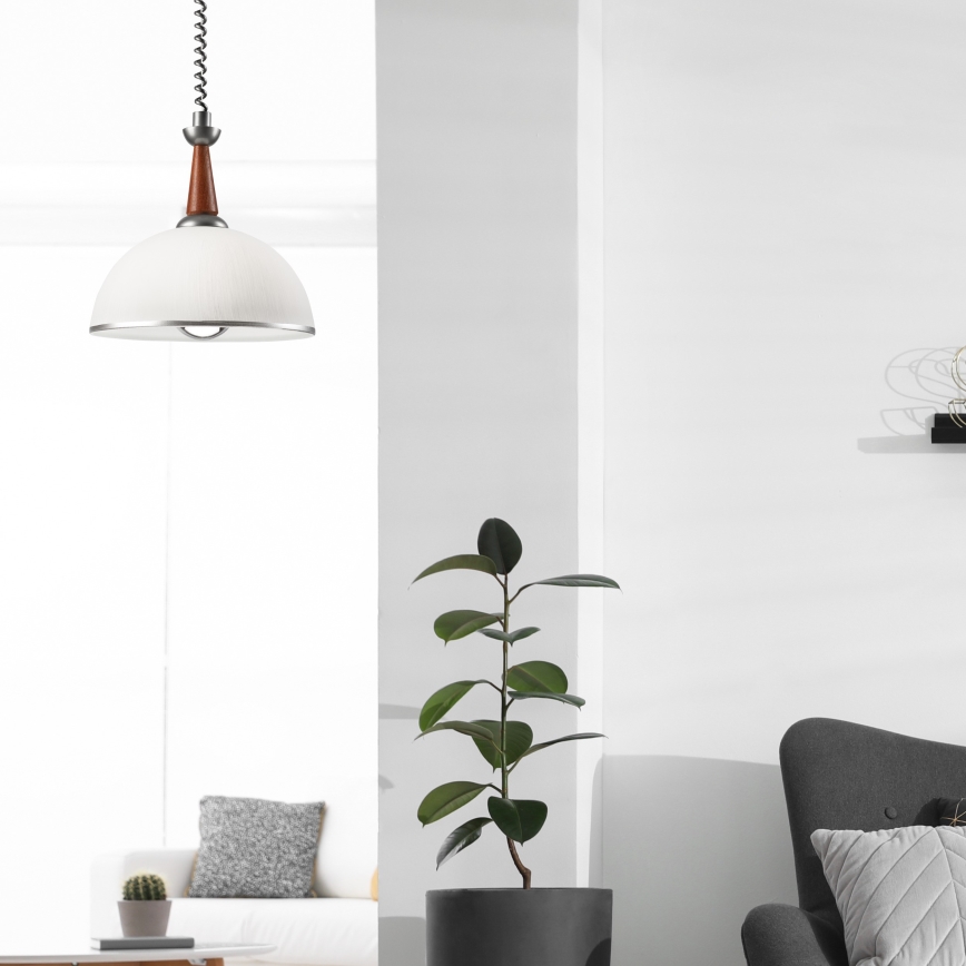Lámpara colgante retráctil CHIARA 1xE27/60W/230V plata/marrón/haya