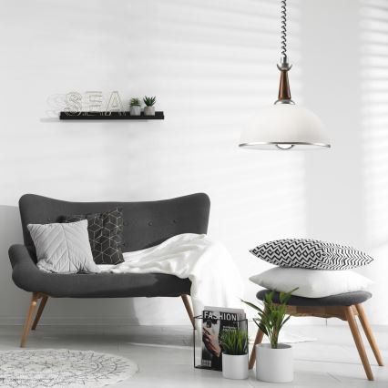 Lámpara colgante retráctil CHIARA 1xE27/60W/230V plata/marrón oscuro/haya