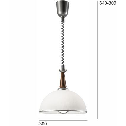 Lámpara colgante retráctil CHIARA 1xE27/60W/230V plata/marrón oscuro/haya