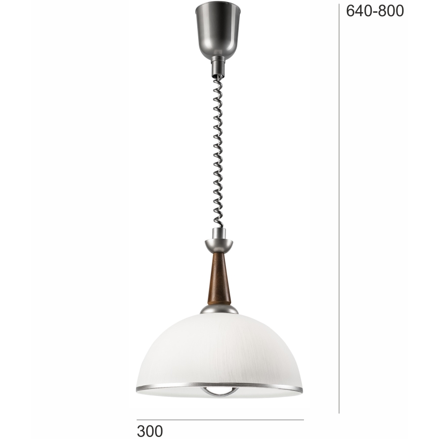 Lámpara colgante retráctil CHIARA 1xE27/60W/230V plata/marrón oscuro/haya