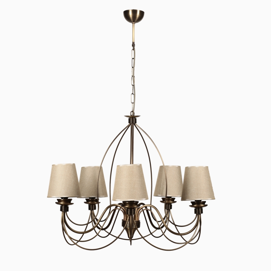 Lámpara colgante CLASSIC 5xE14/40W/230V bronce/beige
