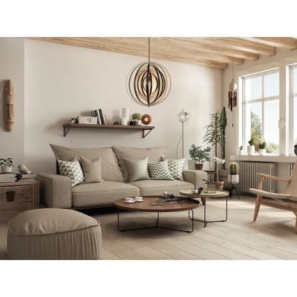 Lámpara colgante con cable 1xE27/60W/230V, diámetro 50 cm, madera maciza/chapado/madera de caucho