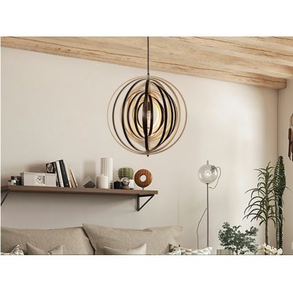 Lámpara colgante con cable 1xE27/60W/230V, diámetro 50 cm, madera maciza/chapado/madera de caucho