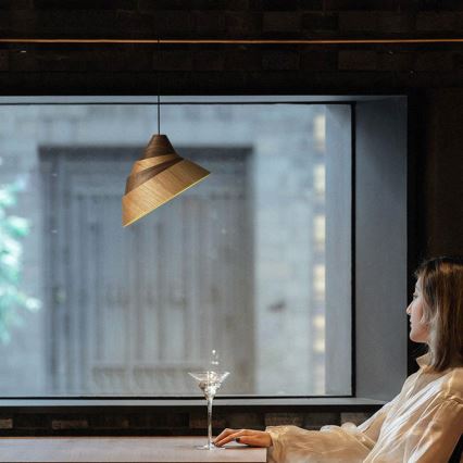 Lámpara colgante con cable 1xE27/60W/230V Ø 33 cm madera maciza/roble/nogal/madera de caucho