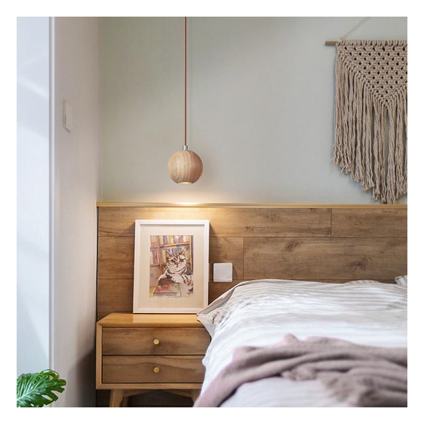 Lámpara colgante con cable 1xGU10/10W/230V Ø 11 cm madera maciza/fresno