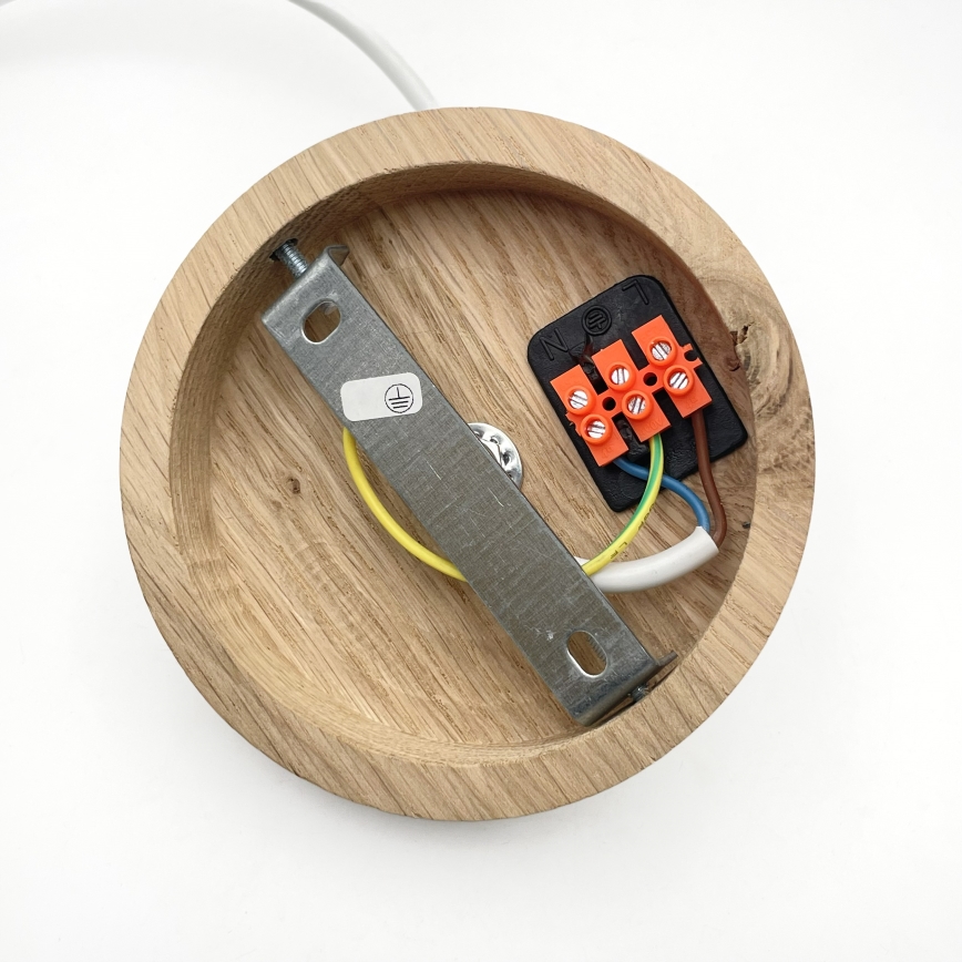 Lámpara colgante con cable AIDA 1xE27/60W/230V, diámetro 25 cm, roble/blanco