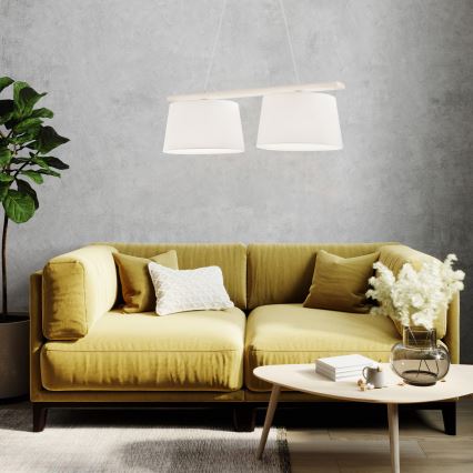 Lámpara colgante con cable AIDA 2xE27/60W/230V, diámetro 35 cm, roble/blanco