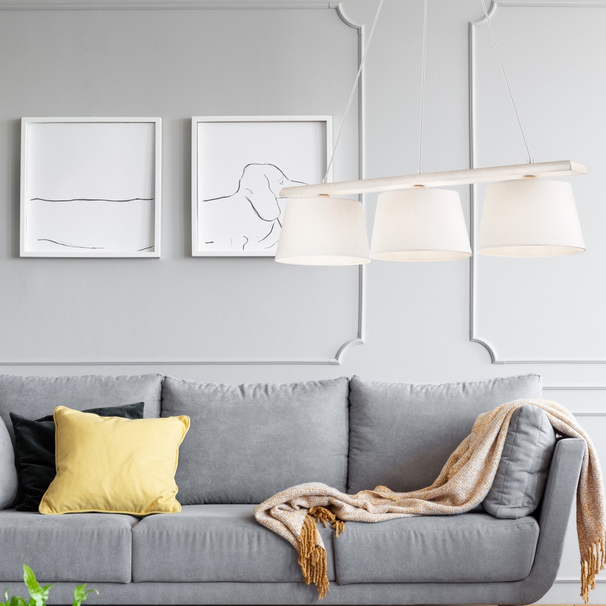 Lámpara colgante con cable AIDA 3xE27/60W/230V Ø 25 cm roble/blanco