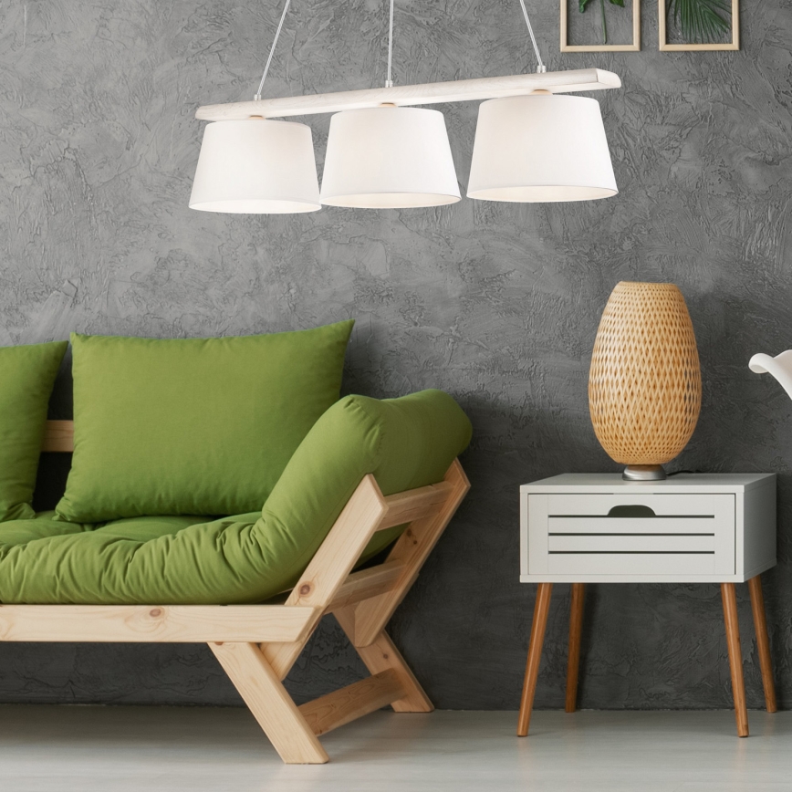 Lámpara colgante con cable AIDA 3xE27/60W/230V Ø 25 cm roble/blanco