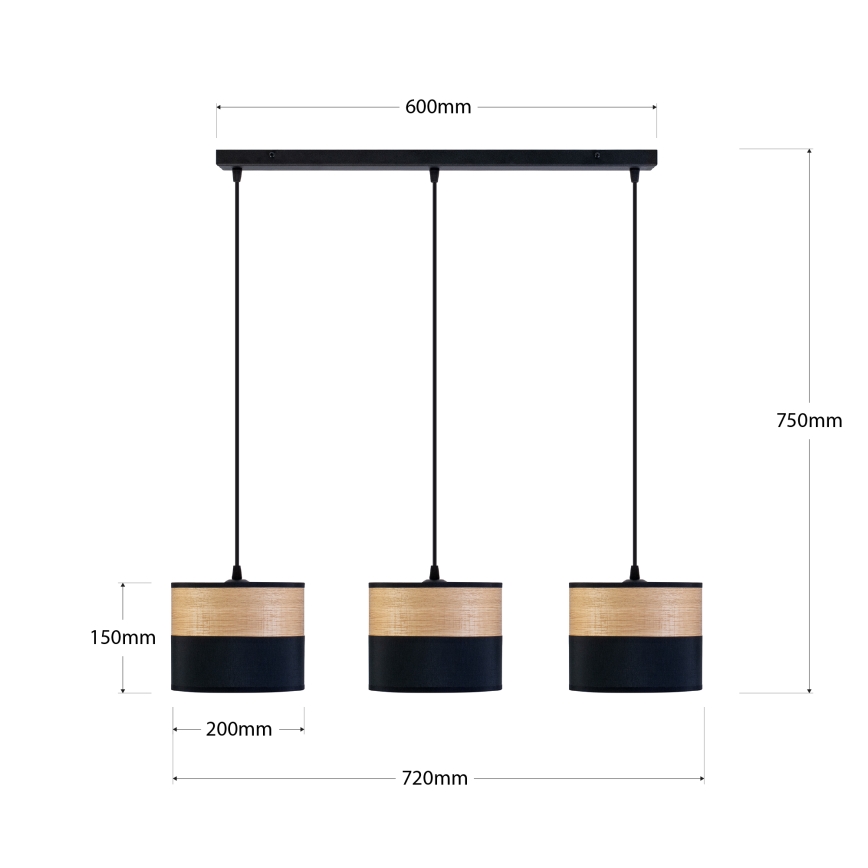 Lámpara colgante con cable ALBA 3xE27/15W/230V negro/marrón