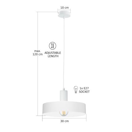 Lámpara colgante con cable ARCANE 1xE27/60W/230V blanca