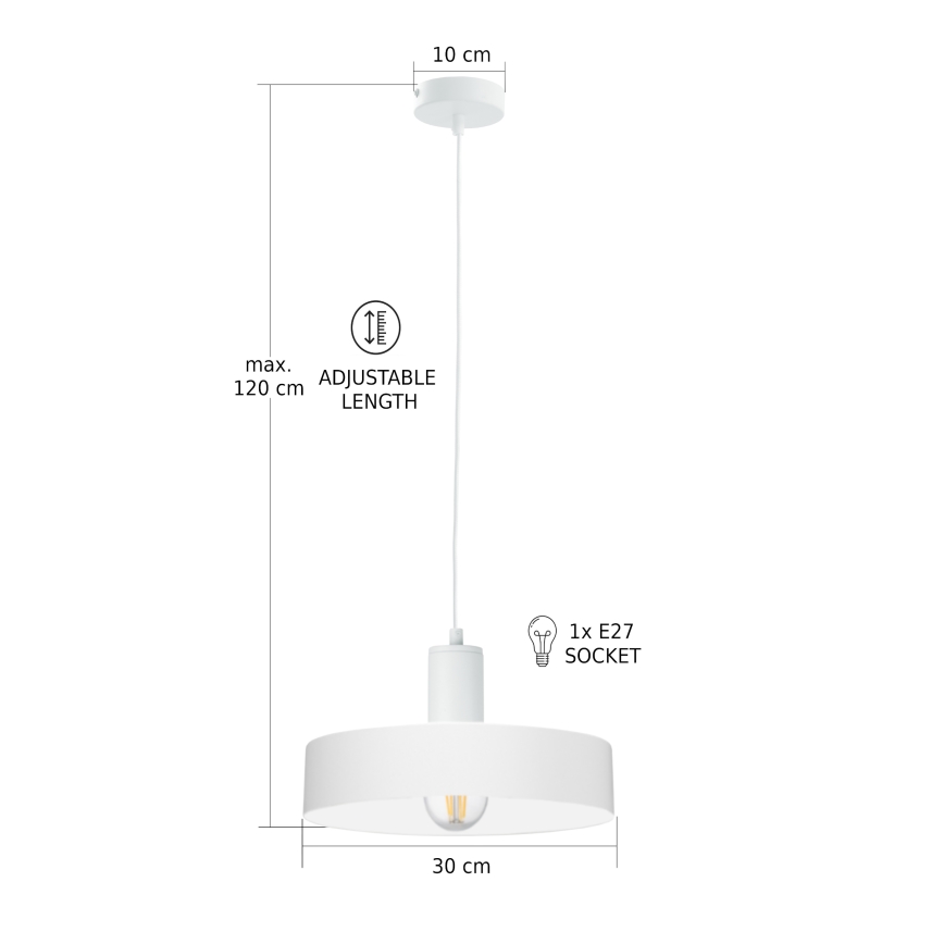 Lámpara colgante con cable ARCANE 1xE27/60W/230V blanca