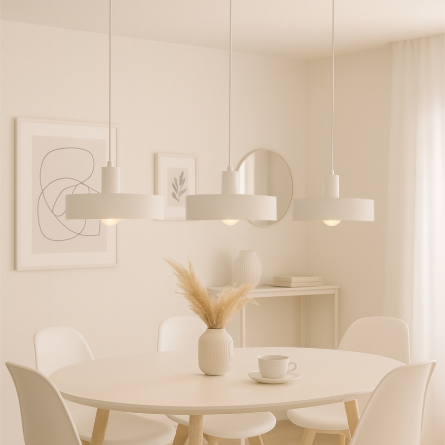 Lámpara colgante con cable ARCANE 3xE27/60W/230V blanca