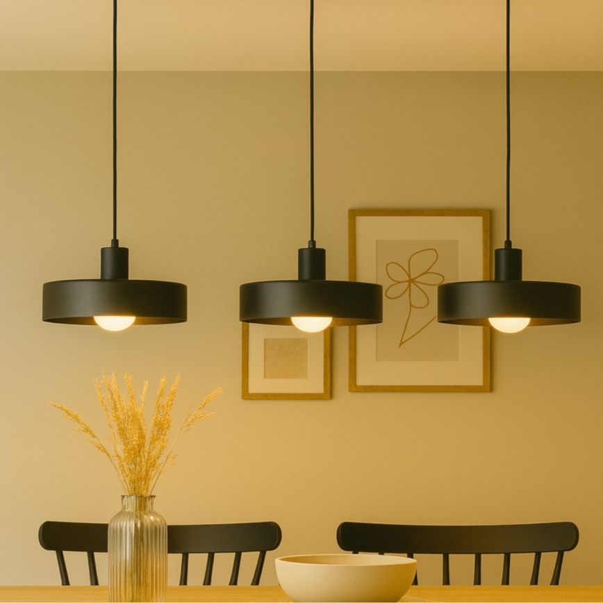 Lámpara colgante con cable ARCANE 3xE27/60W/230V negra