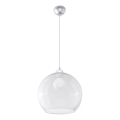 Lámpara colgante con cable BALL 1xE27/15W/230V Ø 30 cm transparente/cromo brillante