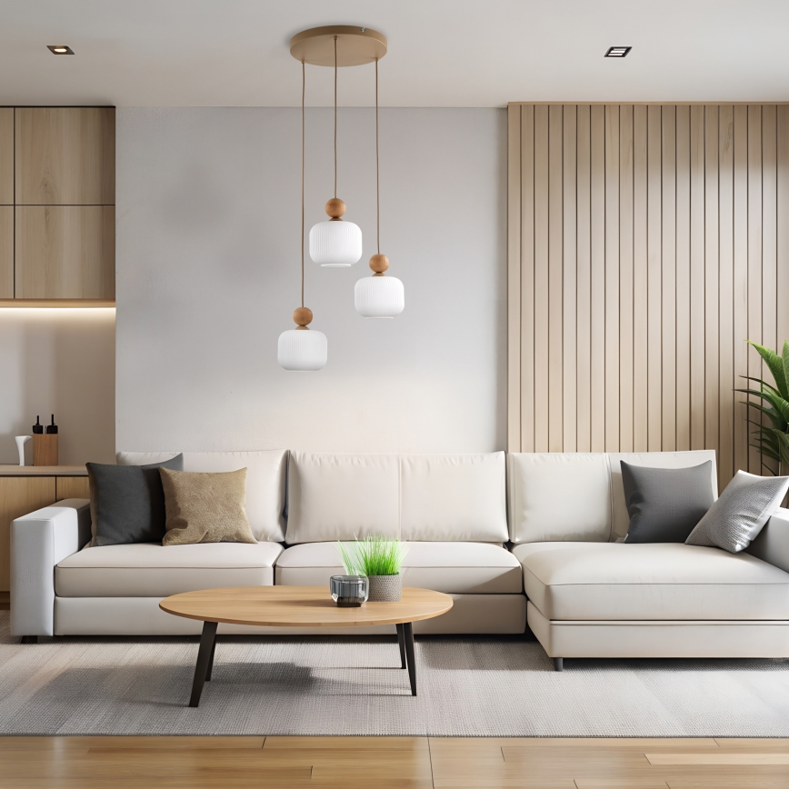 Lámpara colgante con cable BALLO 3xE14/10W/230V beige