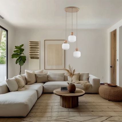 Lámpara colgante con cable BALLO 3xE14/10W/230V beige