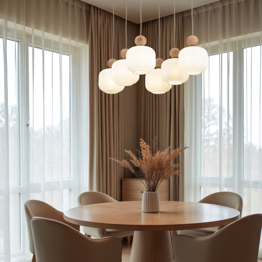 Lámpara colgante con cable BALLO 6xE14/10W/230V beige