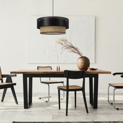 Lámpara colgante con cable BORHO 1xE27/60W/230V, diámetro 40 cm, negro/yute