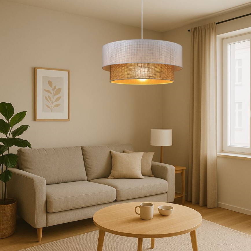 Lámpara colgante con cable BORHO 1xE27/60W/230V Ø 40 cm blanco/yute