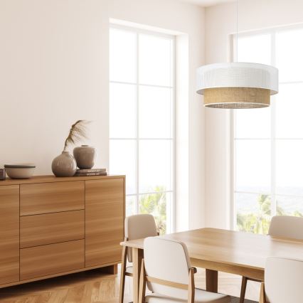 Lámpara colgante con cable BORHO 1xE27/60W/230V Ø 40 cm blanco/yute