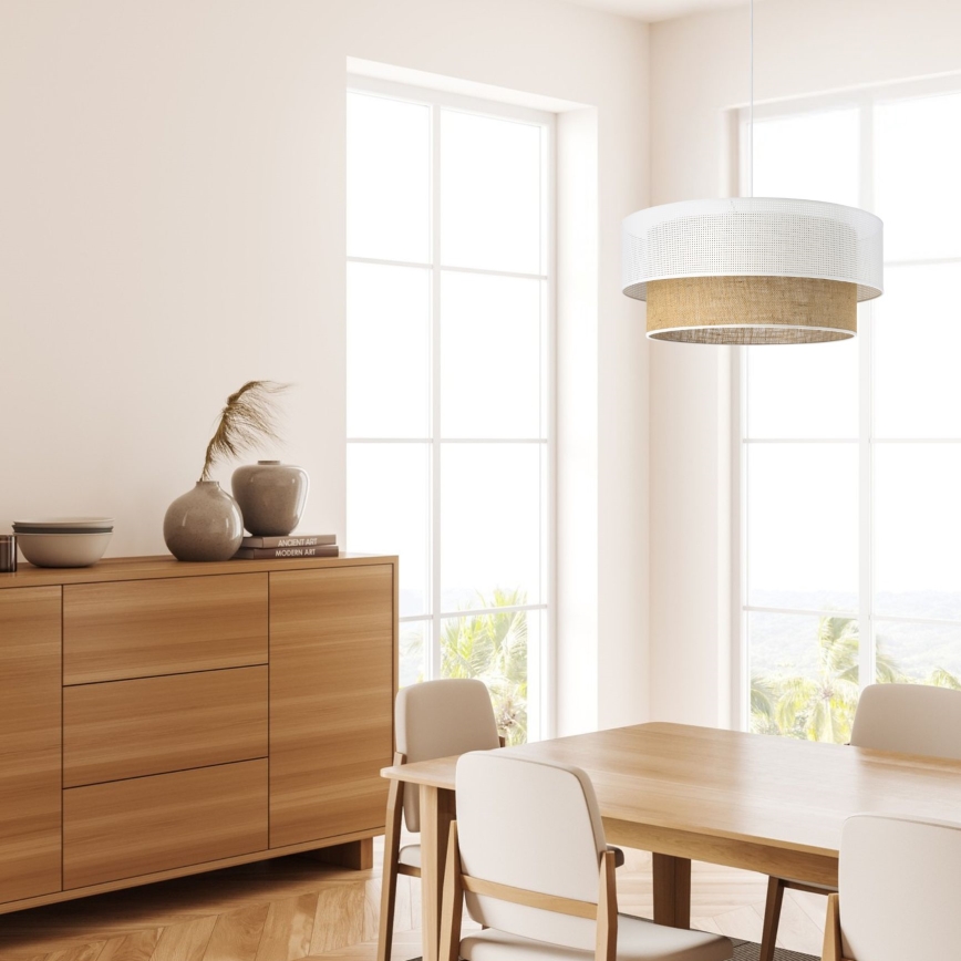 Lámpara colgante con cable BORHO 1xE27/60W/230V Ø 40 cm blanco/yute