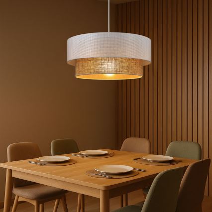 Lámpara colgante con cable BORHO 1xE27/60W/230V Ø 50 cm blanco/yute