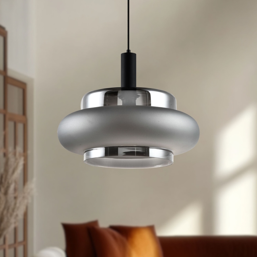 Lámpara colgante con cable BRIZI 1xE27/40W/230V gris/ahumado