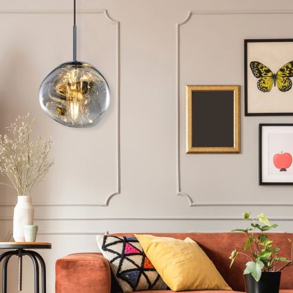 Lámpara colgante con cable CRUMPLED 1xE27/24W/230V Ø 18 cm, color ahumado