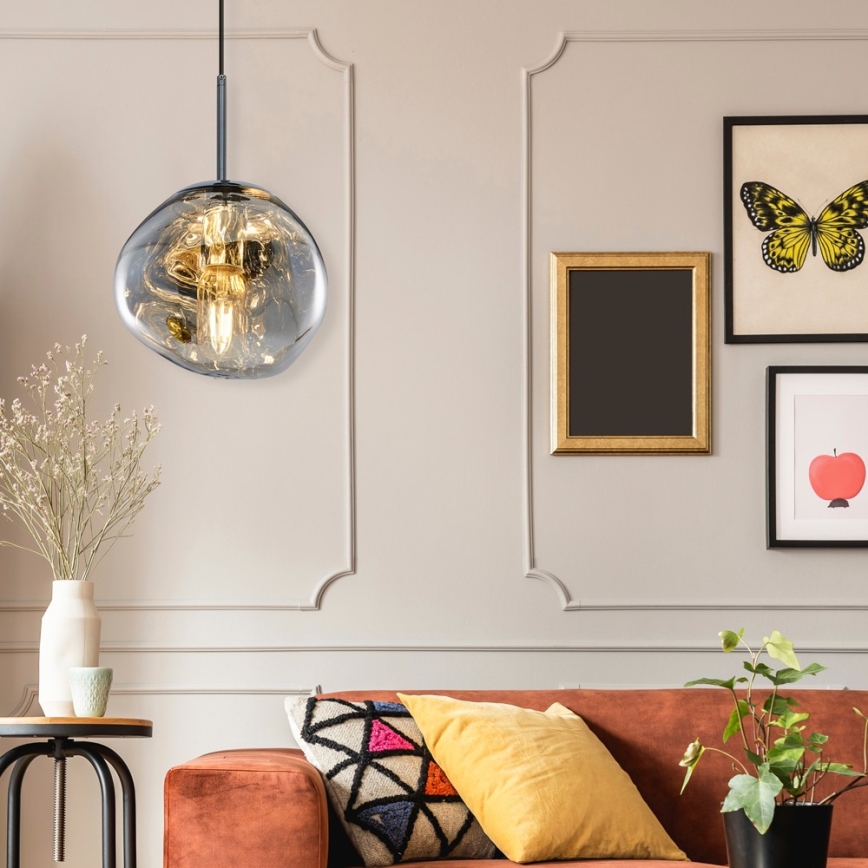 Lámpara colgante con cable CRUMPLED 1xE27/24W/230V Ø 18 cm, color ahumado