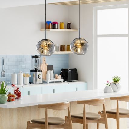 Lámpara colgante con cable CRUMPLED 1xE27/24W/230V Ø 18 cm, color ahumado