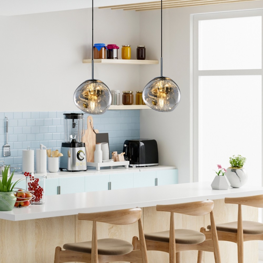 Lámpara colgante con cable CRUMPLED 1xE27/24W/230V Ø 18 cm, color ahumado