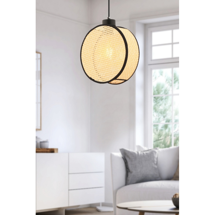 Lámpara colgante con cable DRUM 1xE27/60W/230V beige/negro