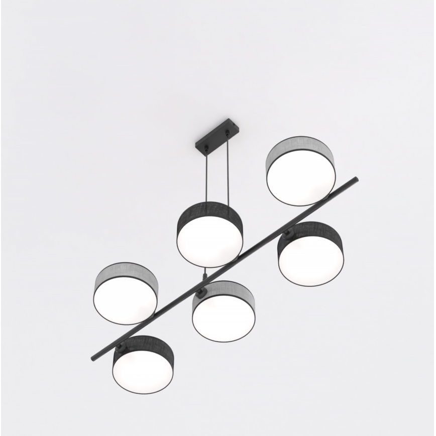 Lámpara colgante con cable DRUMZ 6xE14/10W/230V negra/gris