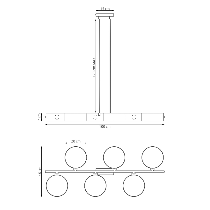 Lámpara colgante con cable DRUMZ 6xE14/10W/230V negra