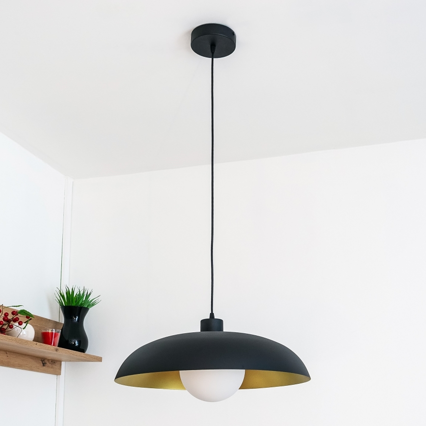 Lámpara colgante con cable ECLIPSE 1xE27/15W/230V negro/dorado