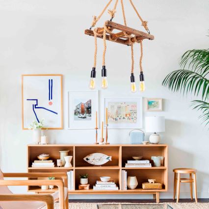 Lámpara colgante con cable EREBOS 4xE27/40W/230V marrón