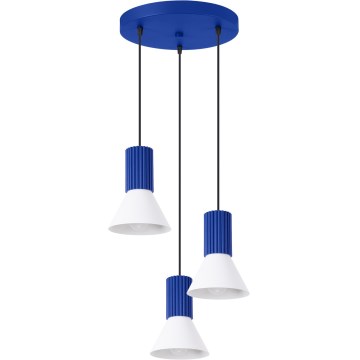 Lámpara colgante con cable ESTRIA 3xE14/10W/230V, diámetro 30 cm, azul