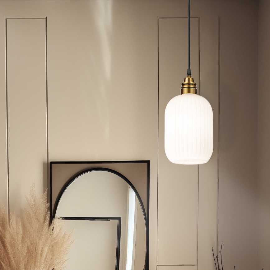 Lámpara colgante con cable HECTOR 1xE27/15W/230V blanco/latón Ø 14 cm