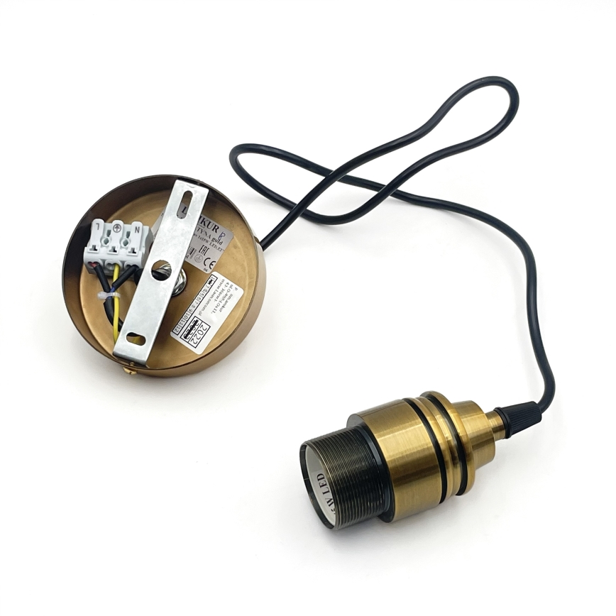 Lámpara colgante con cable HECTOR 1xE27/15W/230V blanco/latón Ø 14 cm