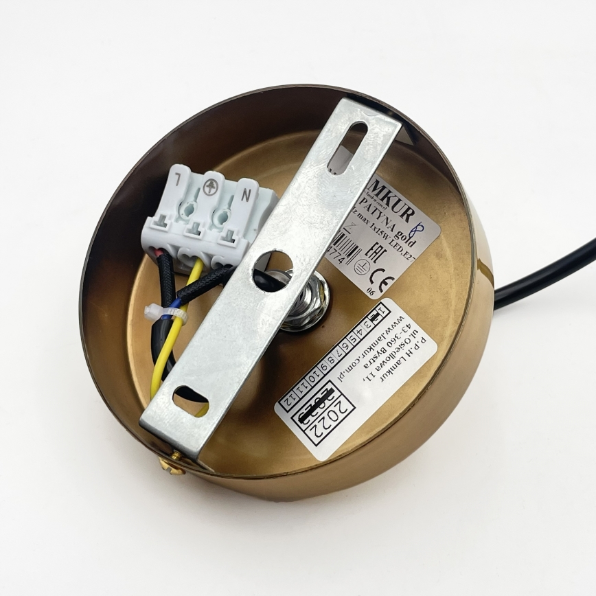 Lámpara colgante con cable HECTOR 1xE27/15W/230V blanco/latón Ø 14 cm