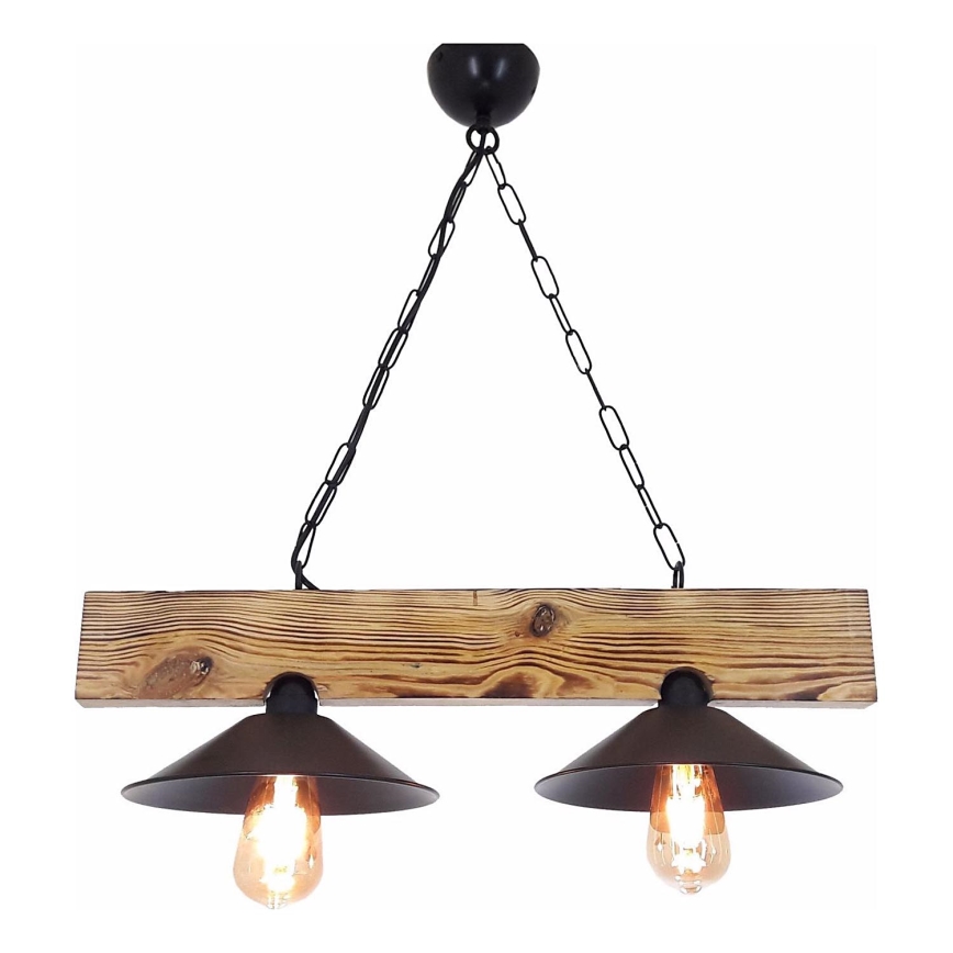 Lámpara colgante con cable HEPSI 2xE27/40W/230V abeto nogal